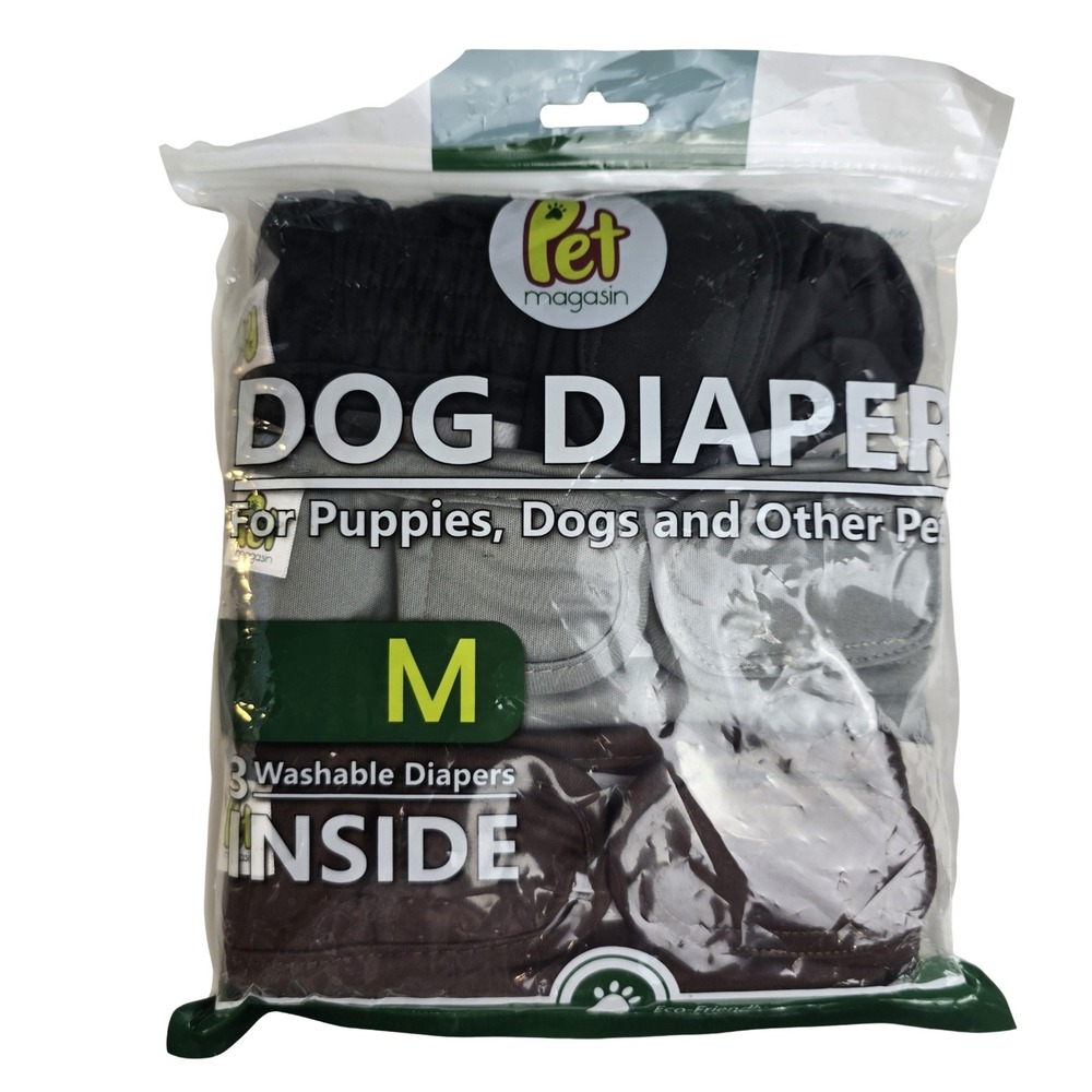 Pet Magasin Washable Dog Diapers 3 Pack Medium Black Grey Brown Reusable NEW